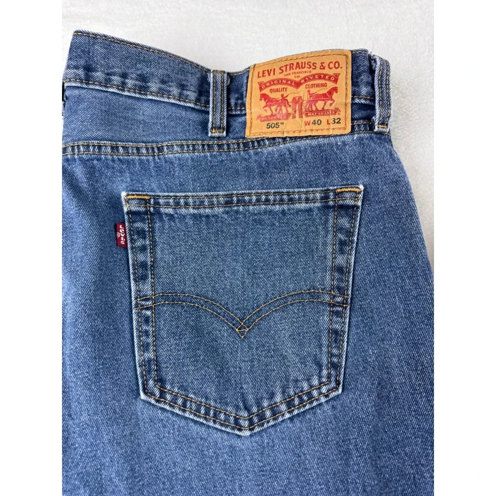 Levi's 505 Regular Fit Jeans Men's 40x32 Light Wash Straight Leg 100% Cotton